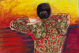 La muestra recoge una visión particular de MUHER sobre el mundo taurino que parte del albero y el fucsia y el círculo del ruedo o la plaza