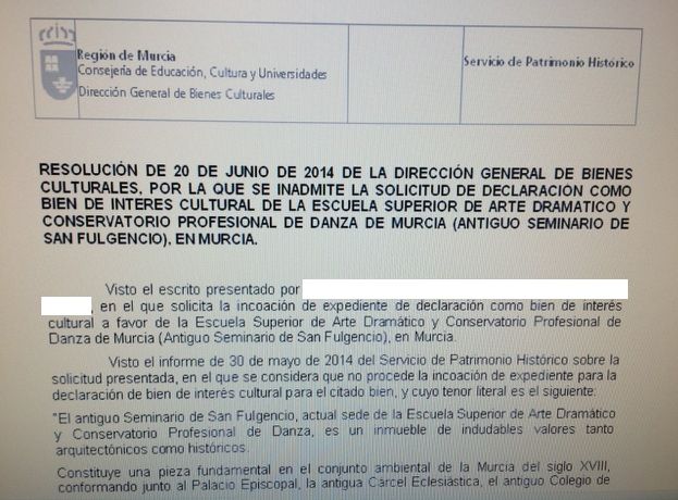 Ahora Murcia exige el mantenimiento del edificio de la escuela de arte dramático como propiedad pública
