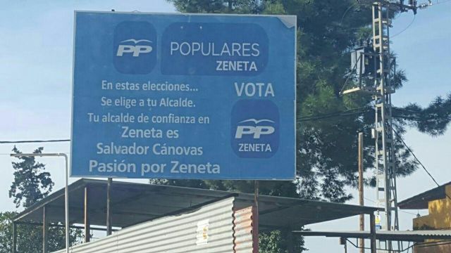 Ahora Murcia pide la retirada de una valla publicitaria del PP de Zeneta de las elecciones de mayo