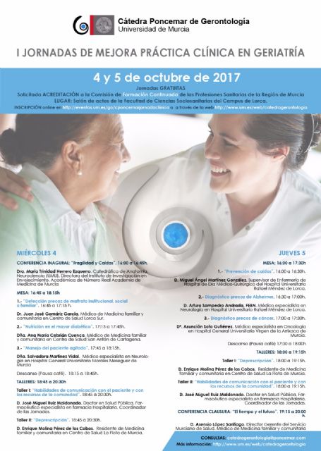 Poncemar organiza las I jornadas de mejora práctica clínica en geriatría en el campus universitario de Lorca