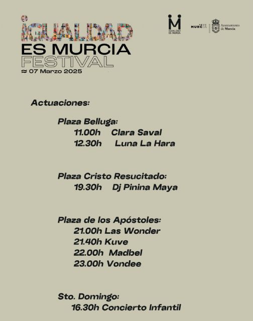 La segunda edición del festival Igualdad es Murcia sonará en las principales plazas de la ciudad durante toda la jornada del viernes