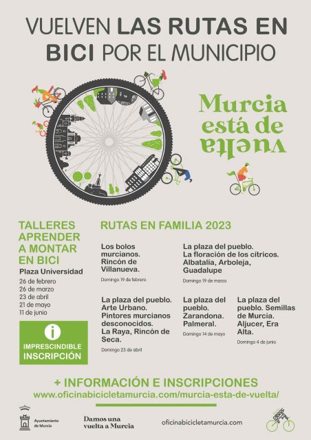 El Ayuntamiento de Murcia ofrece 5 talleres para aprender a montar en bicicleta y 5 rutas por pedanías