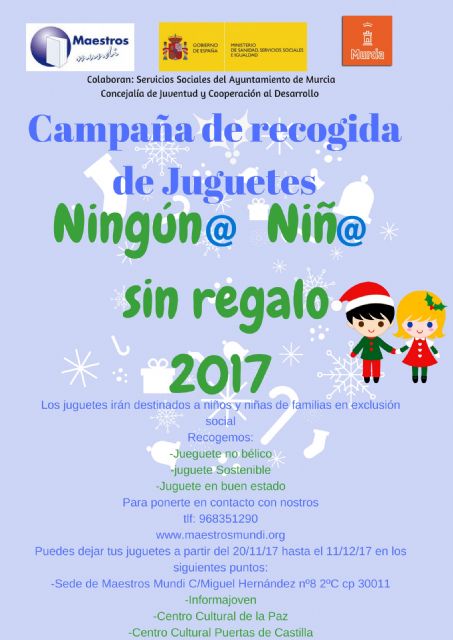Juventud y Derechos Sociales colaboran con la ONG Maestros Mundi en su campaña solidaria de Navidad