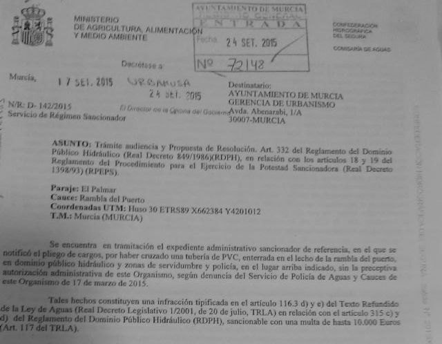 Ahora Murcia destapa una multa de la CHS al ayuntamiento por obras de la Costera Sur