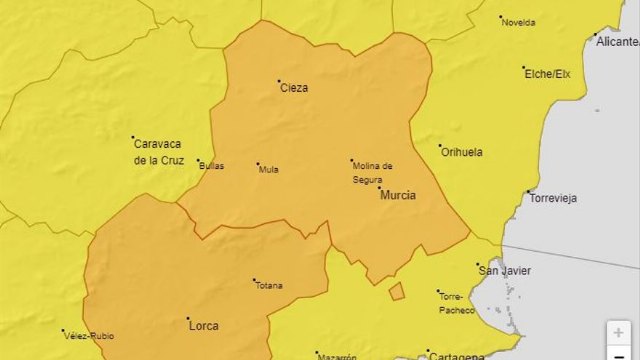 Murcia activa el Plan Territorial de Protección Civil del municipio en fase de preemergencia por aviso naranja de fuertes lluvias