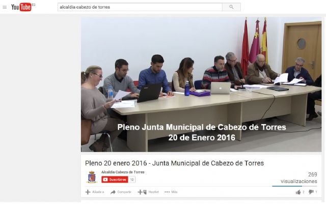 La junta municipal de Cabezo de Torres será la primera que emita mañana sus plenos en directo por internet