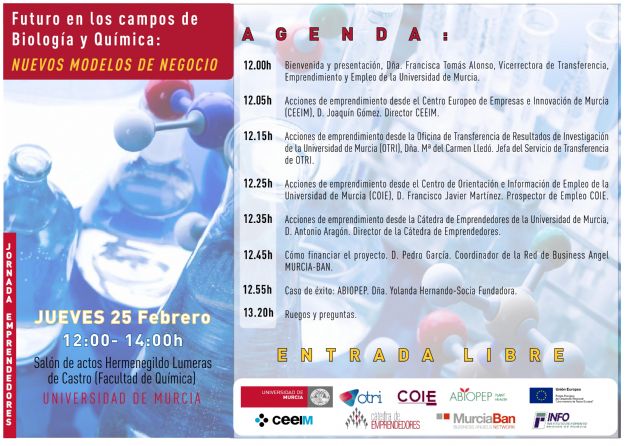La Universidad de Murcia celebra mañana una jornada de emprendedores en la Facultad de Química