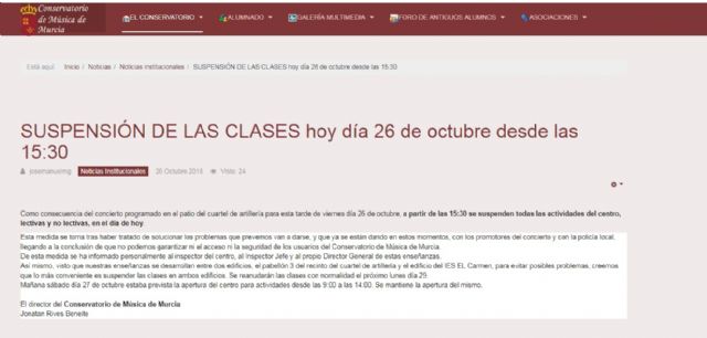 Ahora Murcia muestra su indignación de que el concierto de Melendi obligue al Conservatorio a suspender sus clases