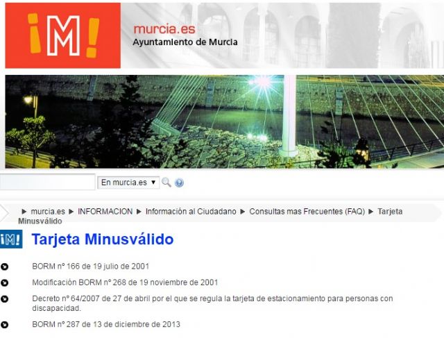 Cambiemos Murcia ha solicitado al Ayuntamiento que deje de usar en su web términos peyorativos como 'minusválido'